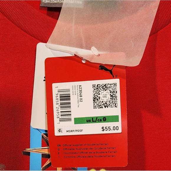 Puma Ferrari x Joshua Vides Graphic Cotton Crew Neck Short Sleeve TShirt Red szL - Picture 14 of 15